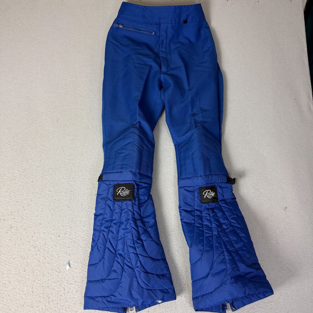 Vintage Roffe Women’s Blue Wool Blend Ski Pants Quilted Boot Gaiters USA Made